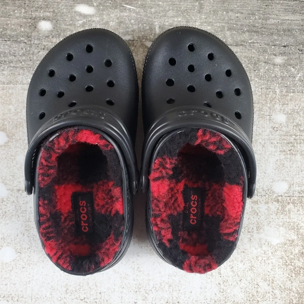 Crocs Classic Lined Buff Check Kids Clogs Sz 9 C9 Rubber Slingback‎ Round Toe